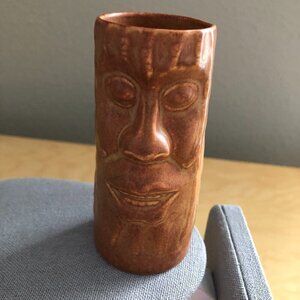 Chiki Tiki Brown Ceramic Tumbler Glass Mug Barware 4" Tall Mid Century Modern